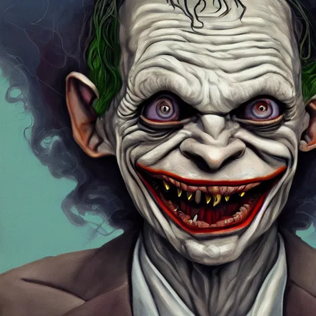 Prompt: a painting of gollum as the joker, detailed 8 k trending on artstation