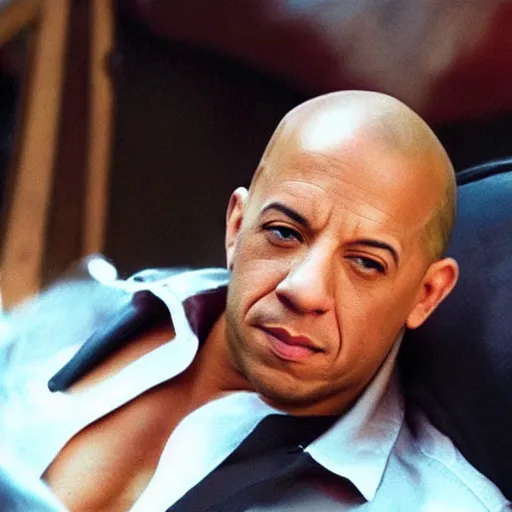 Vin Diesel doing the Rock raising eyebrow meme