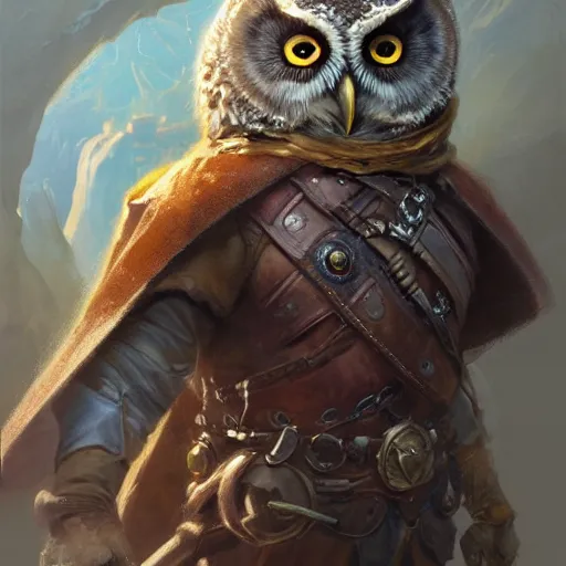 Prompt: a detailed portrait of an owl wind sorcerer dressed with a leather armor, by justin gerard and greg rutkowski, digital art, realistic painting, dnd, character design, trending on artstation