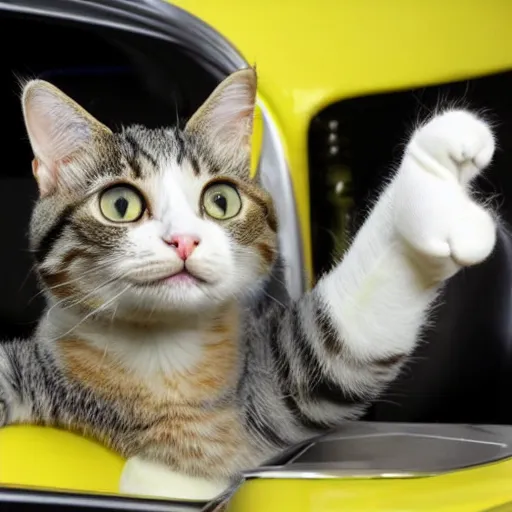 Prompt: cat in banana car cctv footage