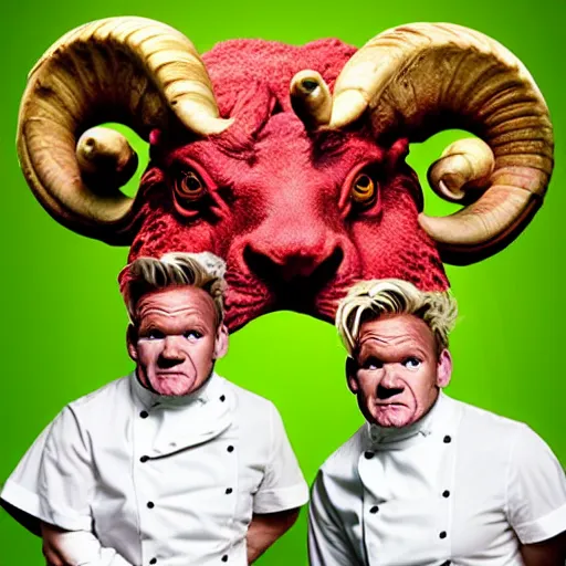 Prompt: a ram animal gordon ramsay chimera.