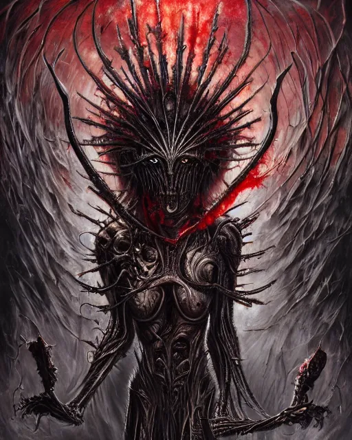 Image similar to charred bloody fleshmetal cyborg daemonhost, by antonio j. manzanedo, giger, alex grey, android jones, wayne barlowe, philippe druillet, raymond swanland, cyril rolando, josephine wall, harumi hironaka, trending on artstation