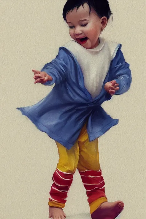 Image similar to happy toddler dancing, wearing pajamas. clean elegant painting, very detailed. by artgerm and greg rutkowski