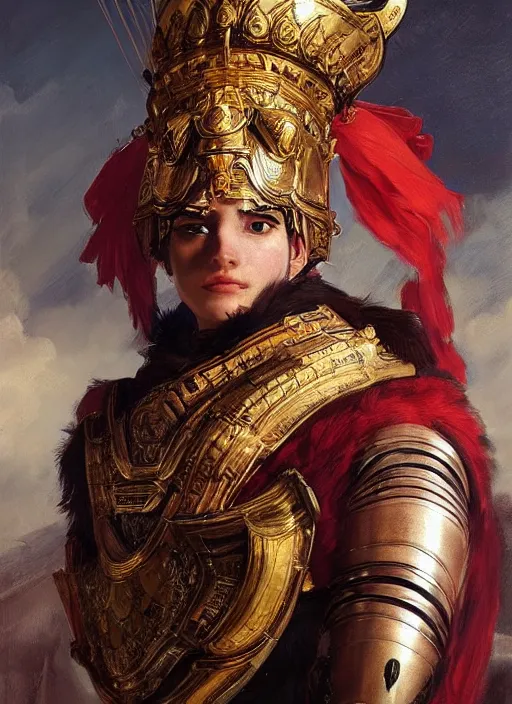 Image similar to portrait of an ancient roman character in incredible rich ornate armor, by ilya kuvshinov, by thomas lawrence, by bayard wu, trending on artstation, masterpiece