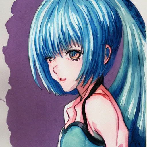 Image similar to watercolor sketch of rei ayanami