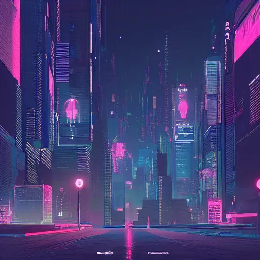 Image similar to a digital painting of a city at night, cyberpunk art by mike winkelmann, artstation, panfuturism, dystopian art, retrowave, synthwave