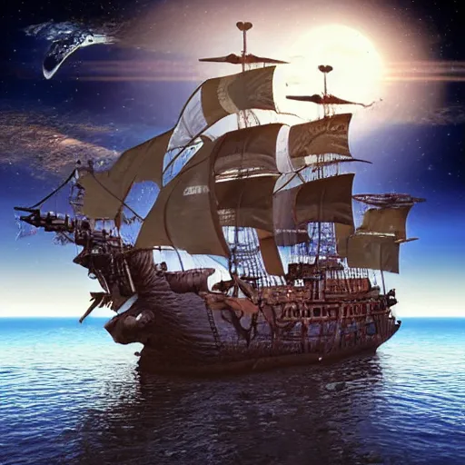 Image similar to a pirate ship in space realistic