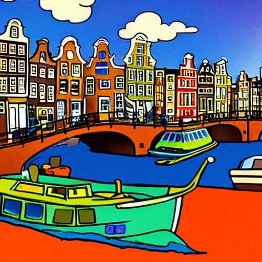 Image similar to amsterdam in the style of herge