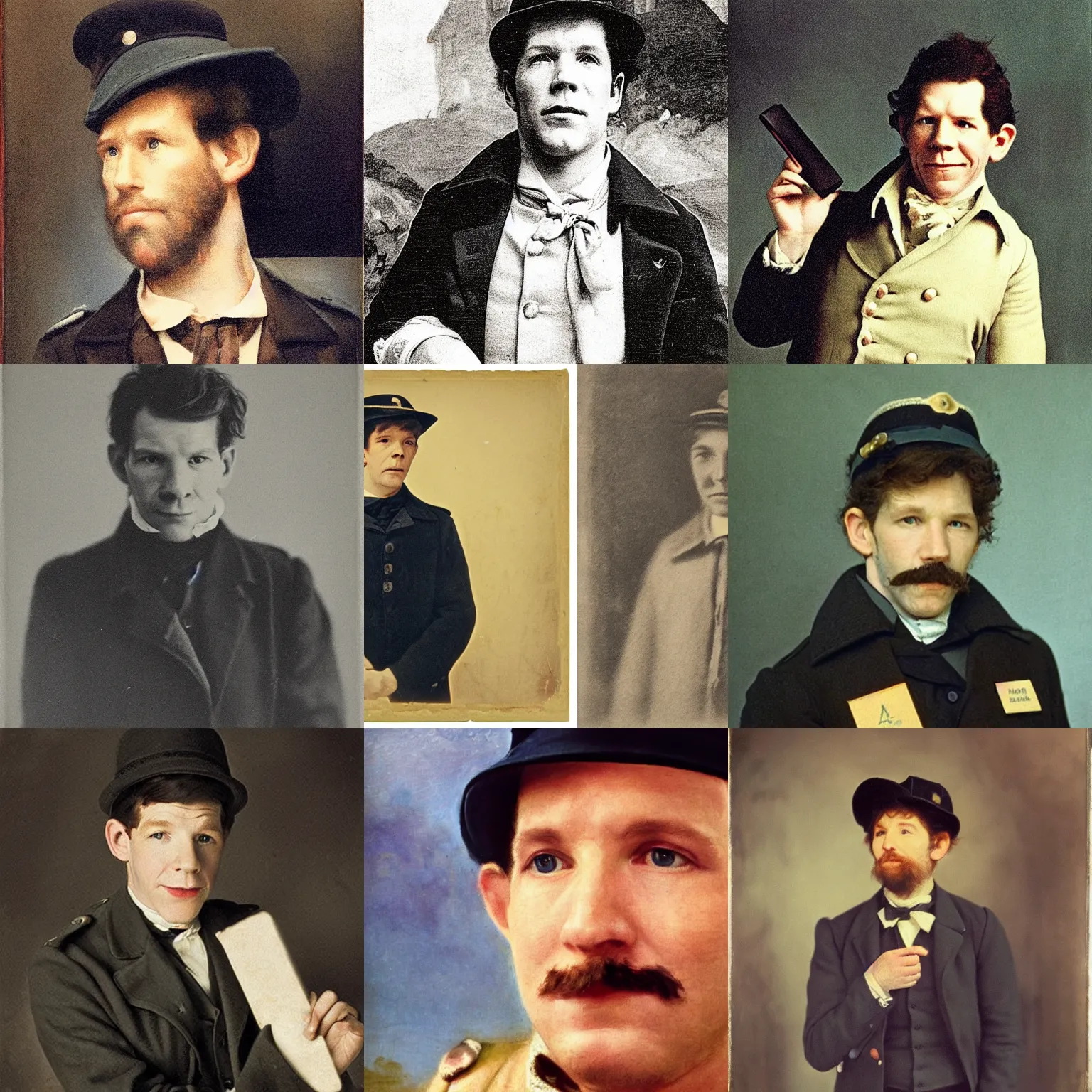 Prompt: thirtysomething years old lee evans as a ( ( ( sad ) ) ), dreamy, quirky 1 9 th century, austrian postman. detailed soft focus natural lights, portrait by goya