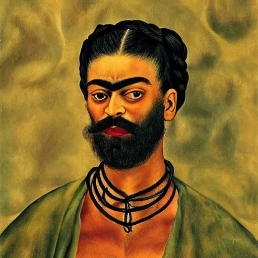 Image similar to a portrait of a bearded man by frida kahlo