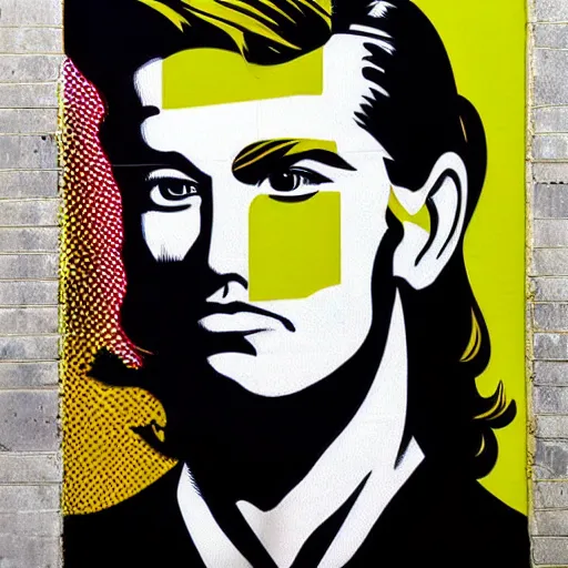 Image similar to Wall mural portrait of the dude, urban art, pop art, artgerm, by Roy Lichtenstein