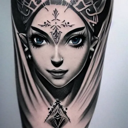 Image similar to tattoo design, stencil, portrait of princess zelda by artgerm,