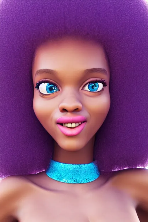 Image similar to a centered caricature render of a cute cool afro disco girl from the seventies, by dreamworks, by pixar, by viktoria gavrilenko, by leticia gillett, by lois van baarle, perfect face, 3 d, 8 k