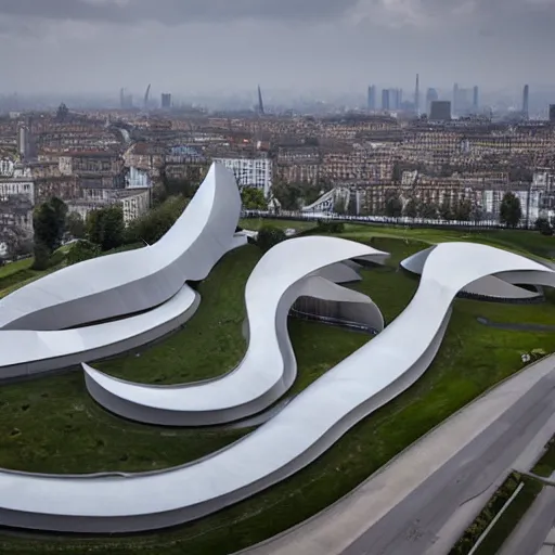 Image similar to a shiny and solemn memorial by zaha hadid