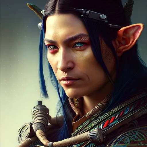 Prompt: portrait painting of a cyberpunk native american elven street samurai, ultra realistic, concept art, intricate details, eerie, highly detailed, photorealistic, octane render, 8 k, unreal engine. art by artgerm and greg rutkowski and charlie bowater and magali villeneuve and alphonse mucha