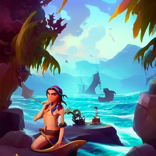 Image similar to jack the pirate mermaid on sea of thieves game avatar hero, behance hd by jesper ejsing, by rhads, makoto shinkai and lois van baarle, ilya kuvshinov, rossdraws global illumination