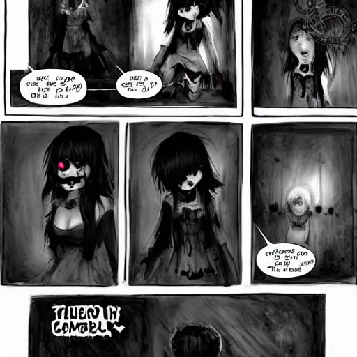 Prompt: a dark picture comic featuring blood horror and goth anime girls