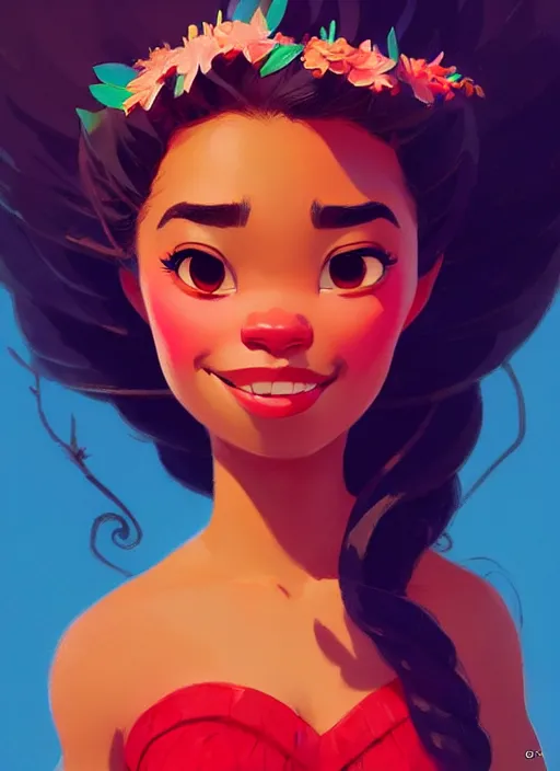 Prompt: dream highly detailed portrait of disney's princess moana, magnificent, photographic realistic background, by atey ghailan, by greg rutkowski, by greg tocchini, by james gilleard, by joe fenton, by kaethe butcher, trending on instagram, award winning details