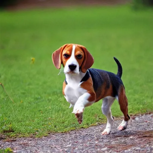 Prompt: a beagle playing in the backyard