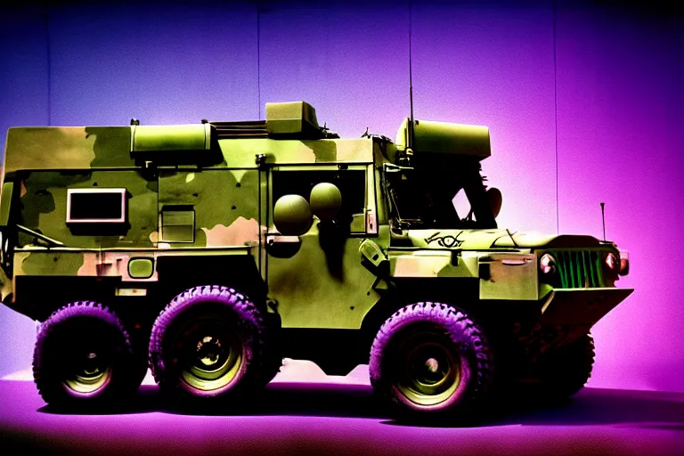 Prompt: stylized poster of a humvee concept, thick neon lights, ektachrome photograph, volumetric lighting, f 8 aperture, cinematic eastman 5 3 8 4 film