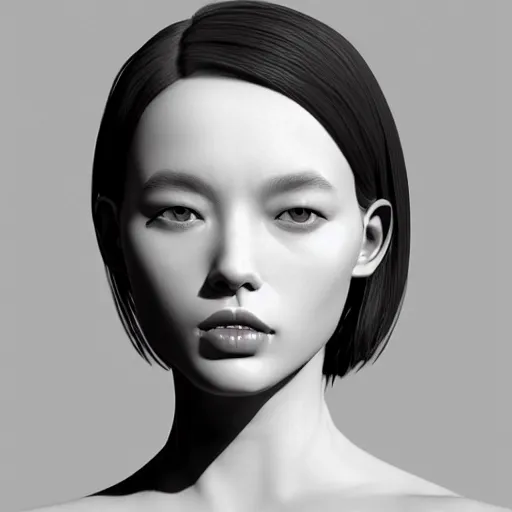 Image similar to a black and white photo of a woman's face, an ambient occlusion render by hsiao - ron cheng, zbrush central, mannerism, zbrush, ambient occlusion, digital painting