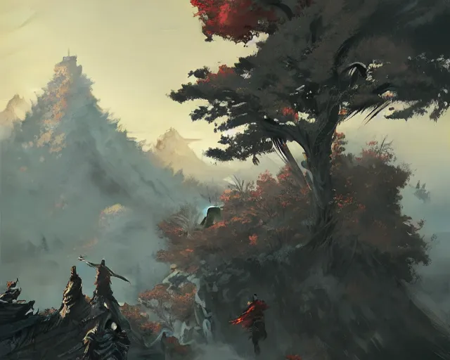 Image similar to sekiro mountain, ismail inceoglu, artstation, cgsociety, greg rutkowski