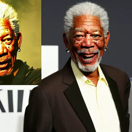 Image similar to morgan freeman screams as he powers up to super saiyan