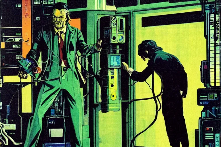 Image similar to 1979 OMNI Magazine Cover depicting a Mr Hyde standing in a laboratory. Cyberpunk Akira style by Vincent Di Fate