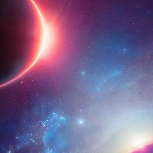 Image similar to a planet floating in space, with a pink sun in the background, by Jessica Rossier and Wayne Barlowe Anato Finnstark 8k geology space hubble star nebula