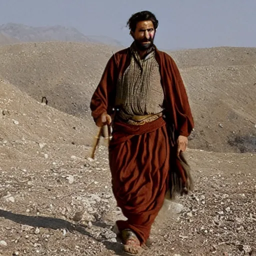 Image similar to Kurdish shepherd wearing Kurdish clothes in a movie directed by Christopher Nolan, movie still frame, promotional image, imax 70 mm footage, 8k