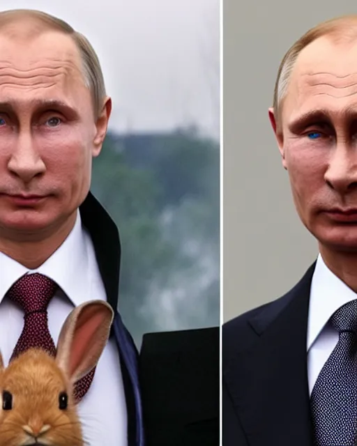 Image similar to photos of vladimir putin with long rabbit ears, and a cute rabbit nose