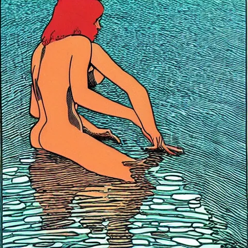 Image similar to swimming in thoughts, by moebius, award - winning art