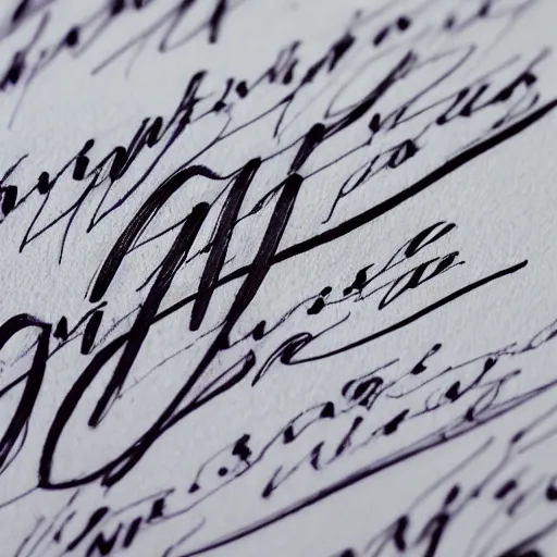 Prompt: cursive letters on a white piece of paper, close - up, penmanship, ink on paper, fountain pen