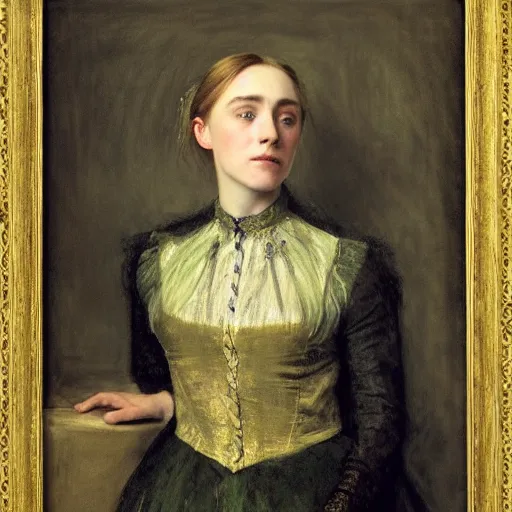 Image similar to a true-to-life portrait of Saoirse Ronan painted by John Everett Millais