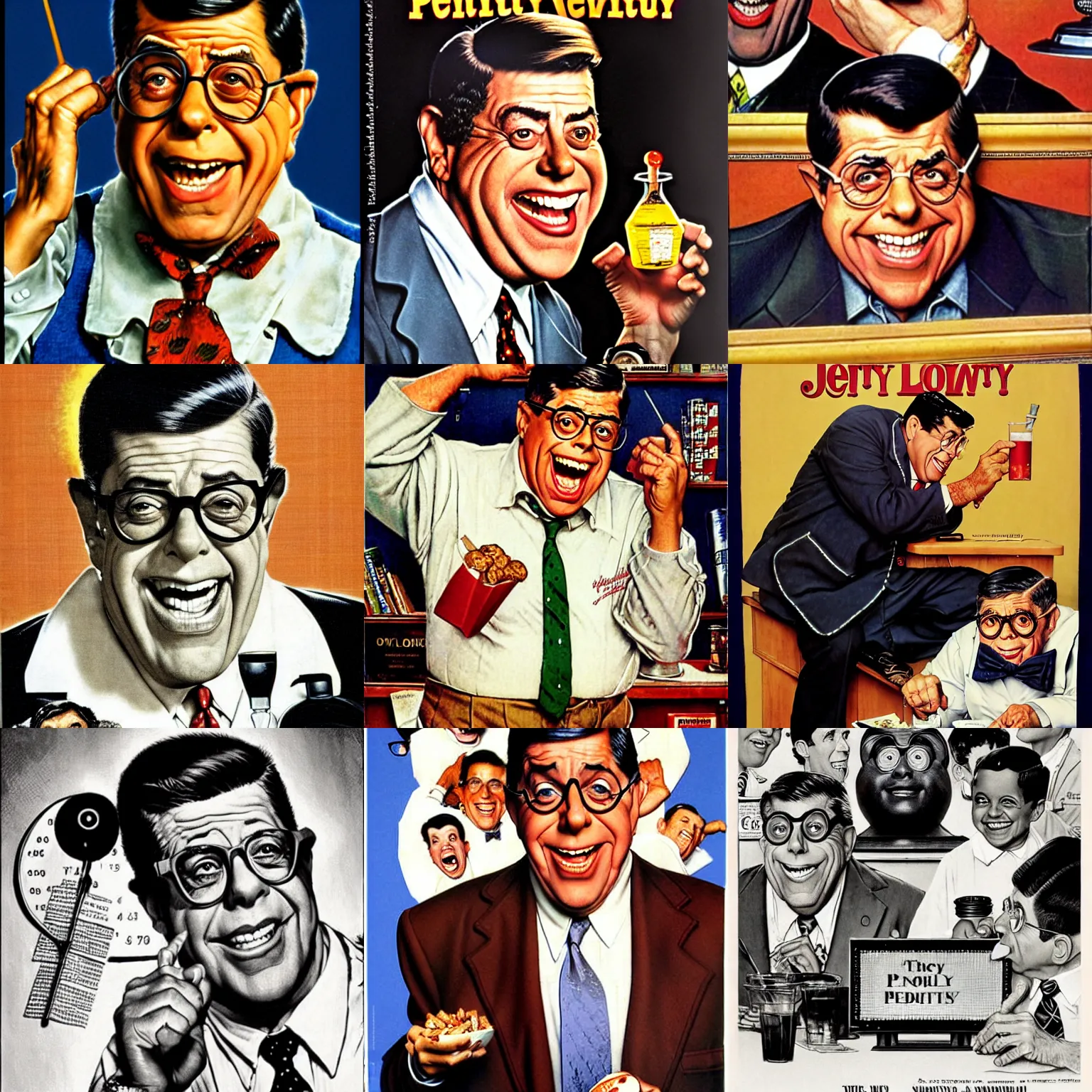 Prompt: Jerry Lewis as Nutty Professor, by Norman Rockwell