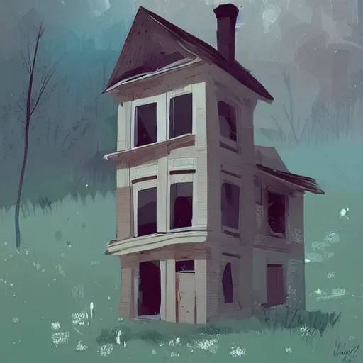 Prompt: A beautiful sculpture of an old, abandoned house. cinnabar by Pascale Campion mournful