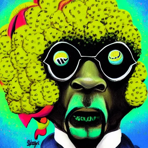 Image similar to snoop dogg tennis ball monster ,tennis ball, colorful, digital art, fantasy,chalk, magic, trending on artstation, ultra detailed, professional illustration by Basil Gogos