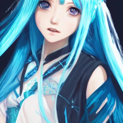 Prompt: teen girl hatsune miku, blue hair, gorgeous, amazing, elegant, intricate, highly detailed, digital painting, artstation, concept art, sharp focus, illustration, art by Ross tran