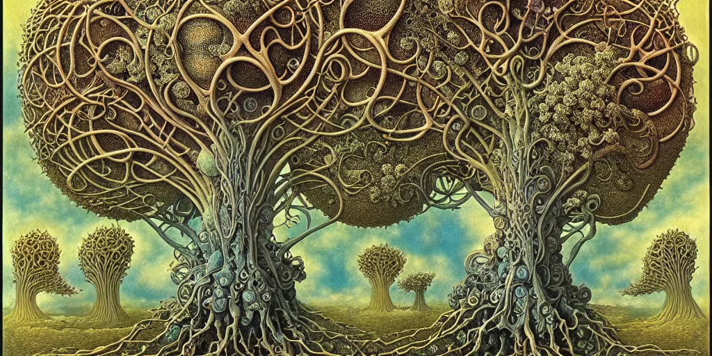 Image similar to tree of life by roger dean and andrew ferez, art forms of nature by ernst haeckel, divine chaos engine, symbolist, visionary, art nouveau, botanical fractal structures, organic, detailed, realistic, surreality