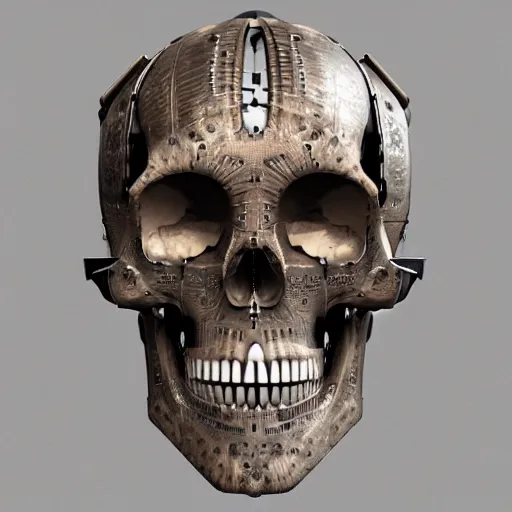 Image similar to CAD cross-sectional view of a steampunk cyborg skull, highly detailed, 3D render, octane render, global lighting by Giger, Johanna Martine and Jeffrey Smith, 8K HDR