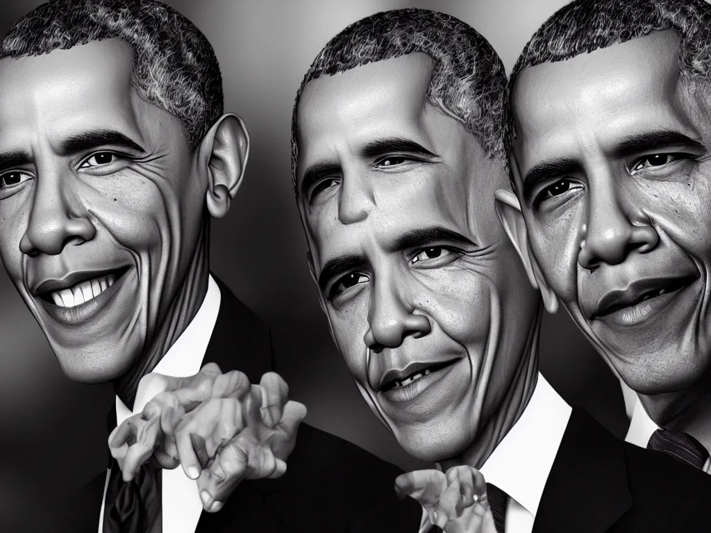Image similar to Portrait of Obama with Trump's Hair, photo-realistic, 2K, highly detailed, perfect coherence