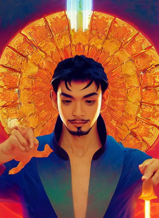 Image similar to symmetry! portrait of aladdin, orange spike aura in motion, floating pieces, painted art by tsuyoshi nagano, greg rutkowski, artgerm, alphonse mucha, spike painting