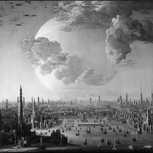 Prompt: planetary city by ansel adams and bernardo bellotto