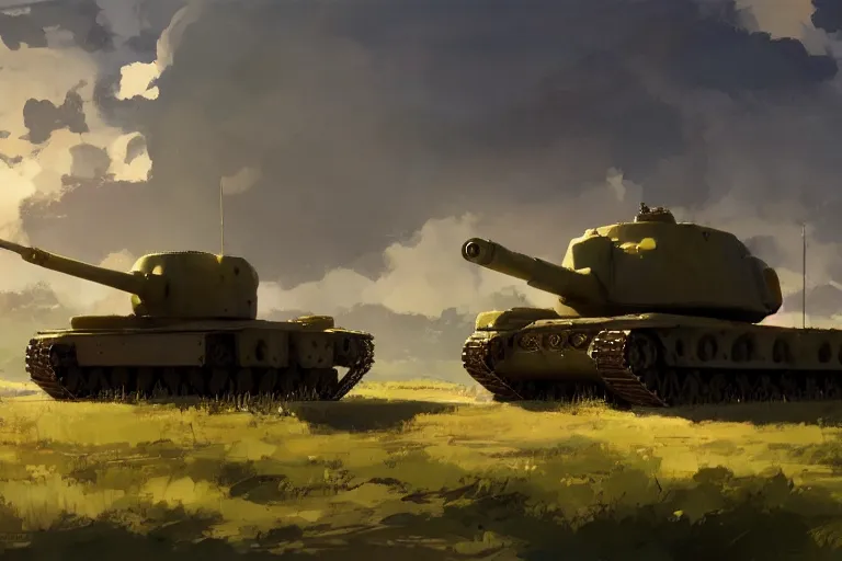 Image similar to concept art of a huge church combined with a tank aka churchtank in an open field, key visual, ambient lighting, highly detailed, digital painting, artstation, concept art, sharp focus, by makoto shinkai and akihiko yoshida and greg manchess