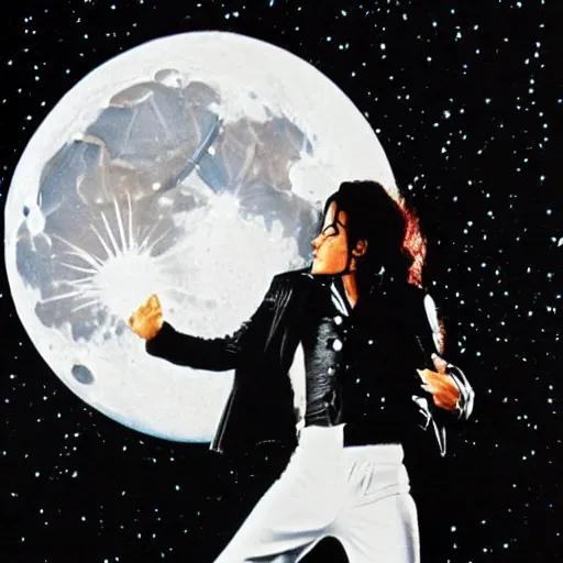 Image similar to michael jackson dancing on the moon with aliens