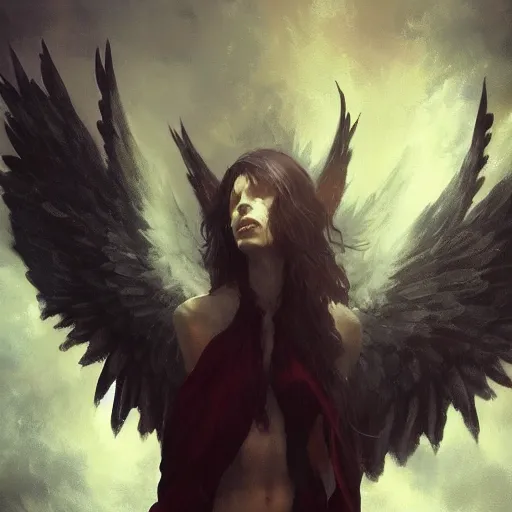 Prompt: fallen angel with broken wings full of hatred, 4 k by greg rutkowski, trending in artstation