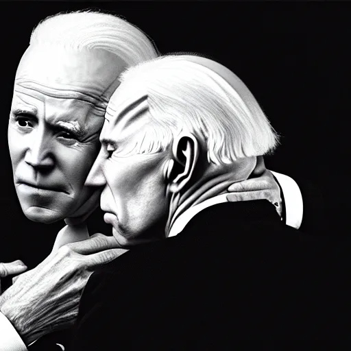 Image similar to portrait of nosferatu feeding whispering into joe biden's ear, correct faces, uhd hyperdetailed photo by annie leibowitz 5 0 mm lens