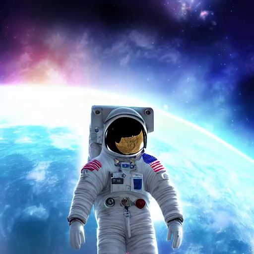 Image similar to a astronaut floating in space look at the universe in a anime style, digital art, 4k