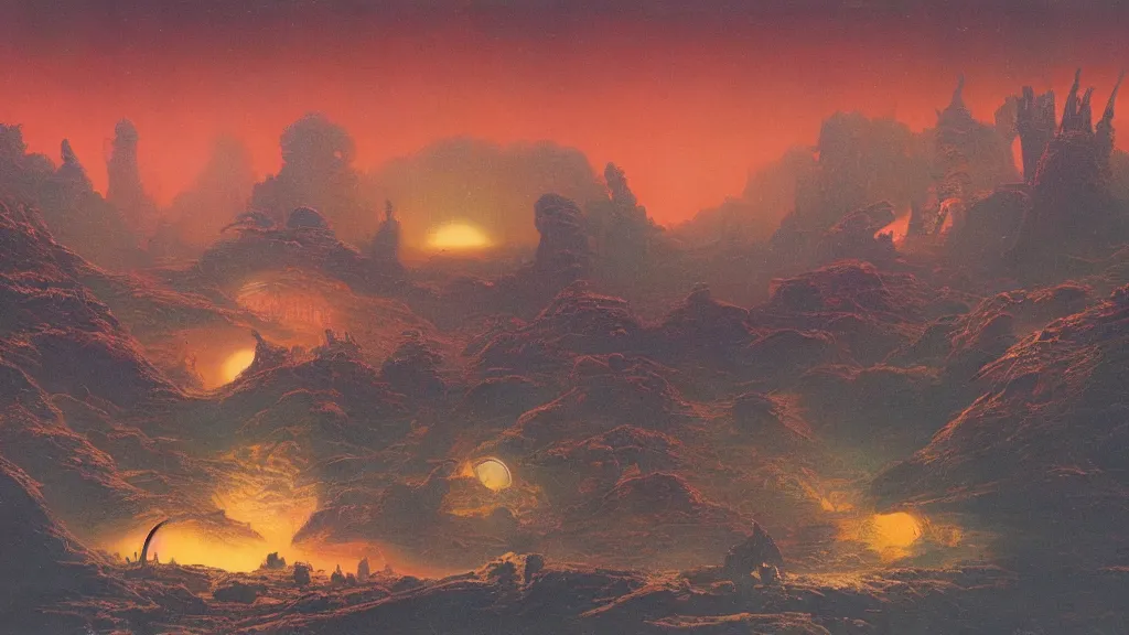 Image similar to otherworldly atmosphere of an evolving alien planet by arthur haas and bruce pennington and paul lehr, cinematic matte painting