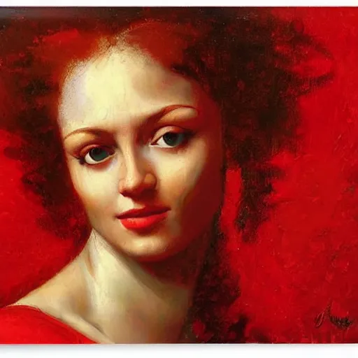 Image similar to a woman in red, dmitry spiros, leonardo da vinci, jacques - louis david, johannes vermeer, 8 k, wide angle,